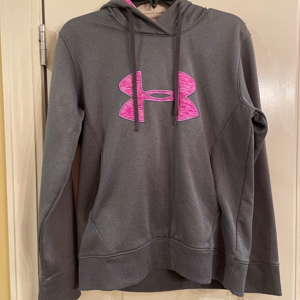 Under Armour Cold Gear Sweatshirt Hoodie Gray With Purple/Pink Logo Girls YouthM